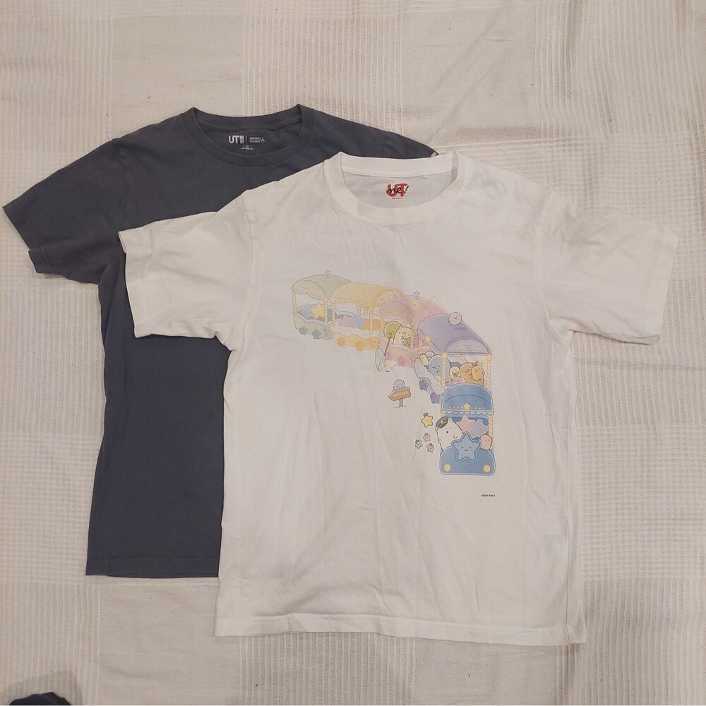 (2) Uniqlo Kids Sumikko Gurashi Graphic T-Shirt 100% Cotton White Sz13 New